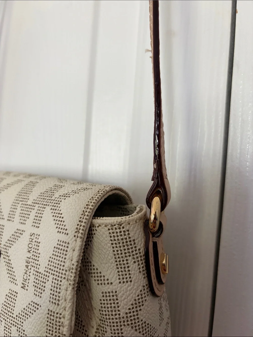 Michael Kors Cream Logo Crossbody Bag with Gold Plate